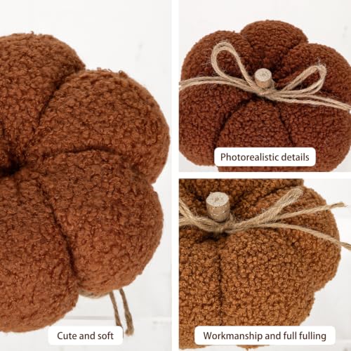 6-Inch Fall Pumpkin Decorations Set of 3 Brown Fabric Pumpkins - Rustic Home Decor