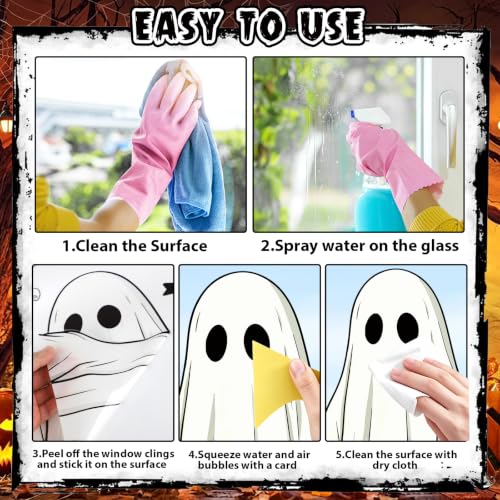 Large Ghost Halloween Window Stickers - White, 8 Sheets for Indoor & Outdoor Decor