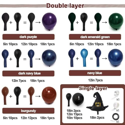 Halloween Balloon Arch Kit - Double Stuffed Dark Green Navy Blue Burgundy Purple Black Party Decorations - Variation of THIS listing