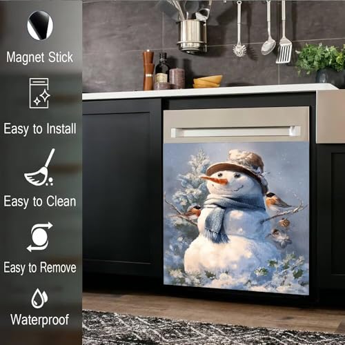 Christmas Snowman Magnetic Dishwasher Cover 23x26 Inches - Kitchen Decor