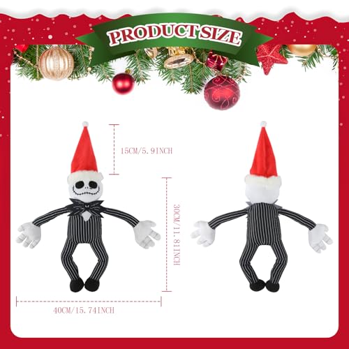 Halloween & Christmas Tree Topper Decorations - Cute Plush Jack Huggers with Santa Hat - Poseable Handmade Party Decor - Jack with Santa Hat Variation