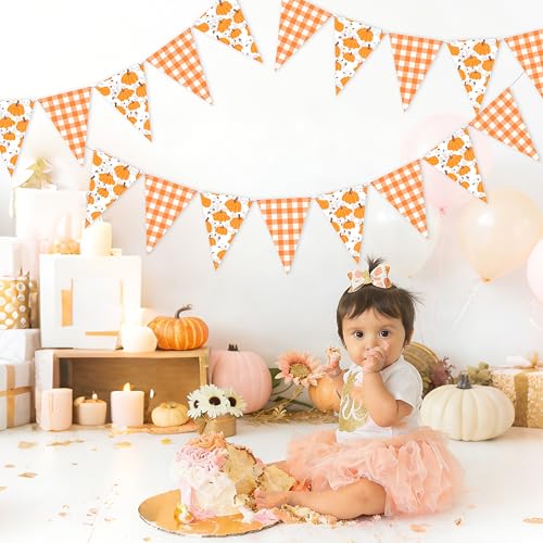 Pumpkin Themed Party Bunting Banner - Fall Triangle Flag Decor for Halloween & Thanksgiving