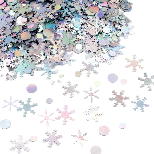 Snowflake Confetti - 1500pcs Silver Laser Snowflakes for Winter Wedding Birthday Party