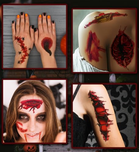 Halloween Temporary Tattoos Set with Realistic Wounds & Scars - 190 Pieces