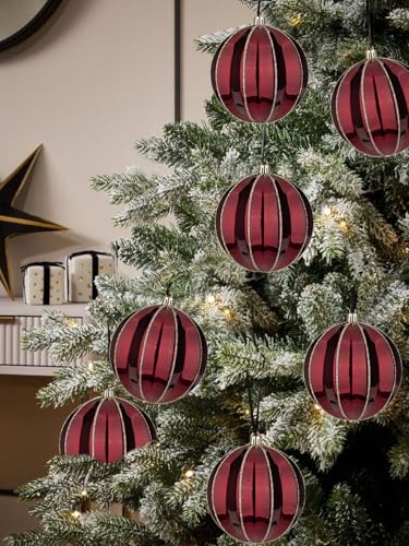 Burgundy Shatterproof Christmas Ball Ornaments - 6 Pack 3.94" Large Holiday Tree Decorations with Hanging Loops
