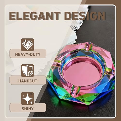 Pink 5.9-Inch Crystal Glass Ashtray with Sparkle Finish - Decorative Smoking Accessory