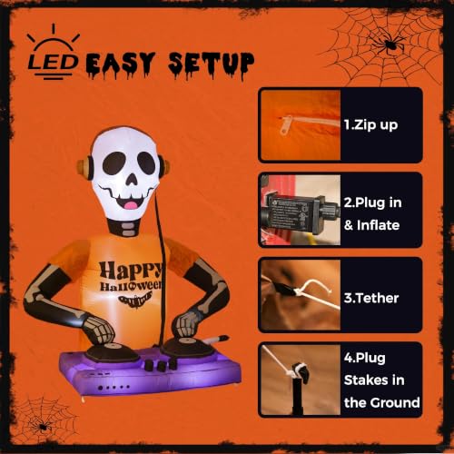 Inflatable DJ Skeleton Halloween Decoration with LED Lights - 5FT, Variation DJ-Skeleton