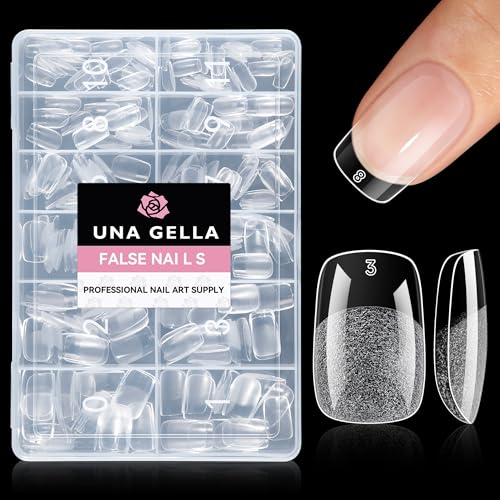 Short Squoval Gel Nail Tips - 216pcs Pre-Etched Full Cover False Nails