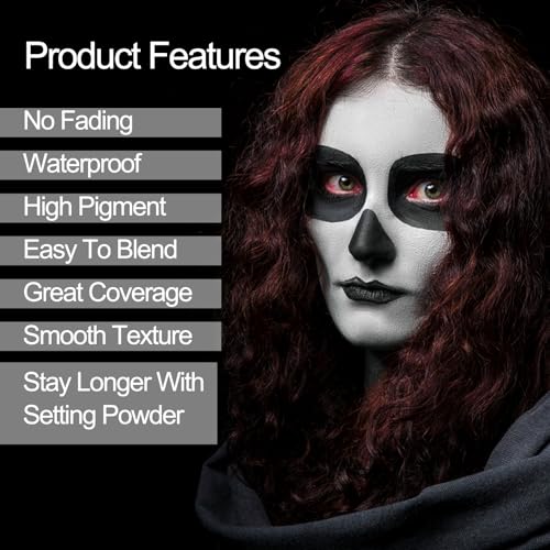 Face Body Paint Stick Set - Black White Light Grey Halloween Skeleton Clown Cosplay