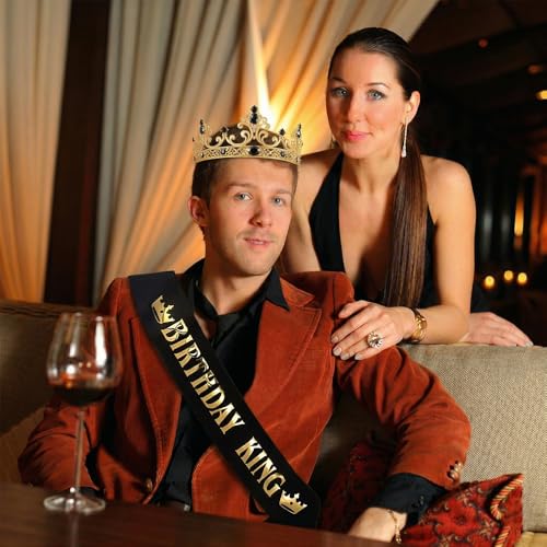 Gold King Crown and Sash for Birthday Party Men Celebration Gift