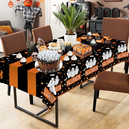 Halloween Ghost Tablecloth Set - Disposable Plastic Black Orange Bat Party Cover, 54 x 108 Inches - Variation of THIS listing