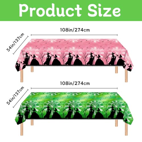 Pink and Green Witch Themed Disposable Tablecloth 54 x 108 Inches - Pack of 4