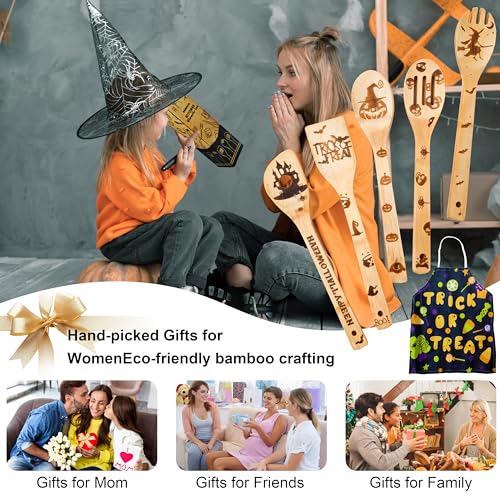 Fall Atmosphere Bamboo Cooking Spoons & Apron Set - Halloween Kitchen Decor