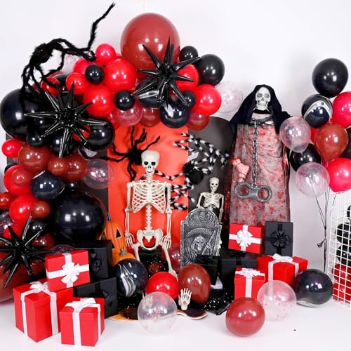 Burgundy Black Halloween Balloon Arch Kit - Spooky Party Decorations with Latex and Foil Balloons