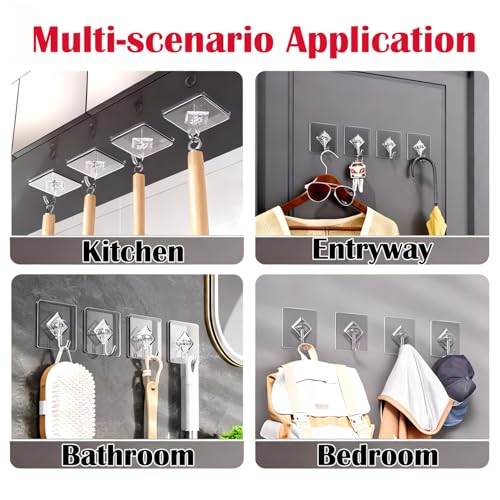 Large Waterproof Adhesive Wall Hooks 10-Pack for Holiday & Home Decor - Clear