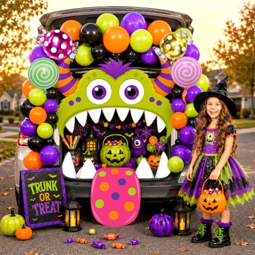 Monster Trunk or Treat Car Decorations Kit - Halloween Party Backdrop & Balloons - Variation of THIS listing