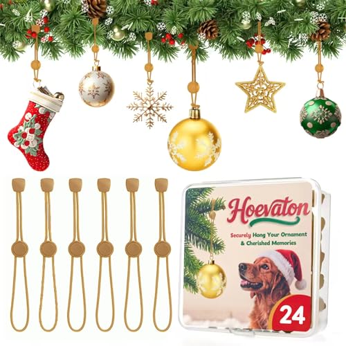 24 PCS Christmas Ornament Hooks - Non-Slip Heavy Duty Gold Hangers