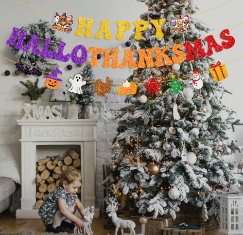 Colorful Glitter Happy Halloween Thanksgiving Christmas Banner Party Decorations