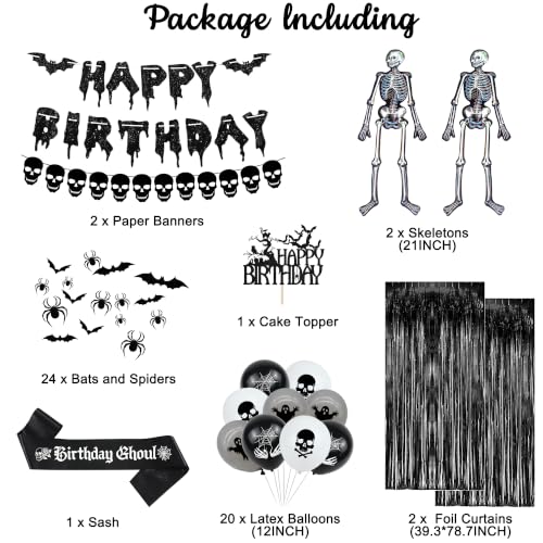 Black Skeleton Balloons & Bat Spiders Halloween Party Decorations - Holkcog