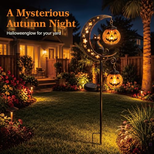 Outdoor Halloween Solar Garden Stake Light with Pumpkin & Black Cat - Style A