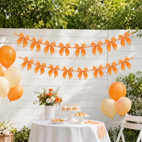 Orange Satin Bow Garland 2 Pack - Pre-Strung Fall Decor & Party Banner