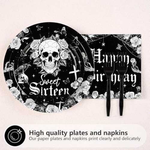Black White Gothic 16th Birthday Party Supplies Set - Serves 24 - Variation of THIS listing