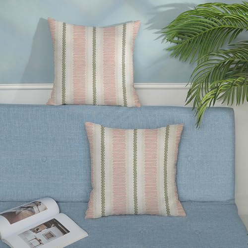 22x22 Inch Boho Pillow Covers Set of 2 - Pink Sage Green Linen Throw Pillows