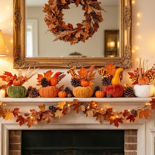 Autumn Pumpkin Decor Set - 5PCS Fall Thanksgiving Home Indoor Decorations - Green, Coffee, White, Camel