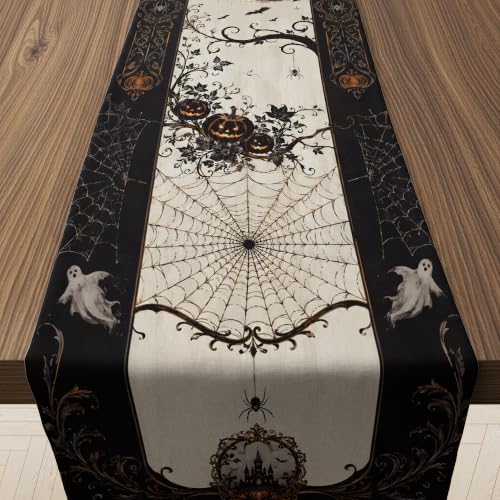 Halloween Gothic Pumpkin Ghost Spider Web Table Runner - OHOME Halloween Decorations