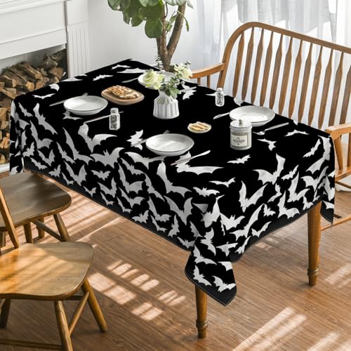 Horaldaily Halloween Tablecloth 60 x 120 Inch Rectangular Black Bats - Durable Polyester Decor