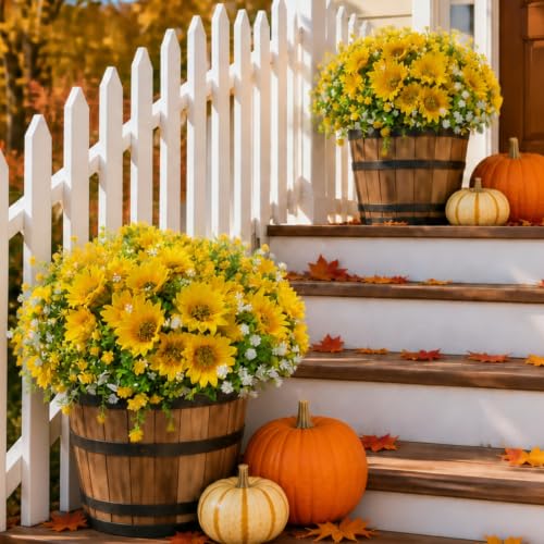 Yellow Fall Artificial Sunflowers Faux Flowers for Outdoor Decoration