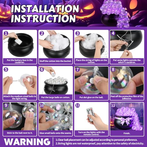 Halloween Witches Cauldron Decorations Set - Purple Bubbling DIY Prop for Indoor Outdoor Parties