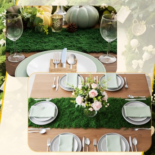 Artificial Moss Table Runner Halloween Enchanted Party Decor - Dark Green
