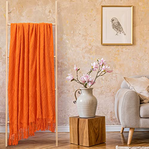 Inhand Burnt Orange Knitted Throw Blanket - 60x80 Inches for Couch & Bed - Variation of Burnt Orange / 60x80
