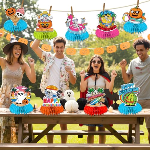 Summerween Party Honeycomb Centerpieces - 9 Pack Halloween Beach Decor