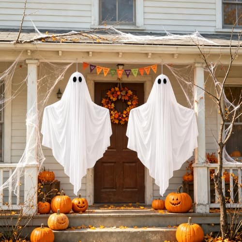 Large 4FT Halloween Hanging Ghost Decorations - 2 Pack, Indoor & Outdoor Spooky Decor
