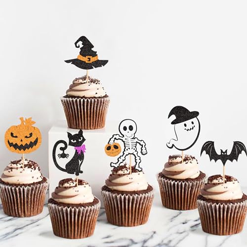 Halloween Cupcake Toppers 24 Pack Spooky Designs for Cakes & Desserts