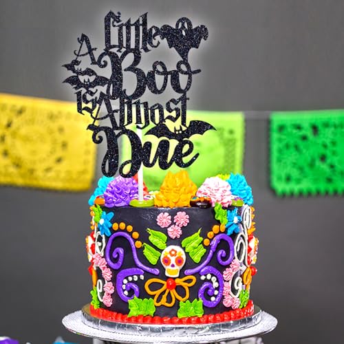 Halloween Cake Topper with Ghost and Bat Glitter Decoration for Baby Shower and Birthday