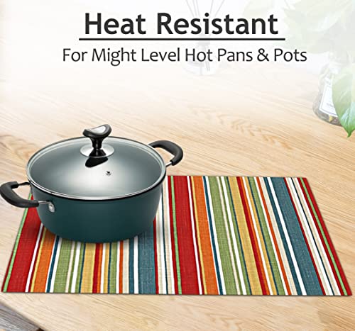 Cotton Placemats Set of 6 - 13x19 Inch Multi Stripe Reversible Table Mats