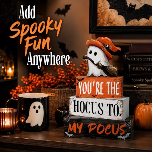 Halloween Wooden Tiered Tray Decor Set with Ghost Signs and Spooky Accents