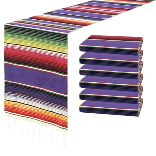 Purple Mexican Table Runners 14 x 84 Inch Fiesta Party Decoration - 6 Pack