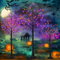 Set of 3 Black Halloween Tree with Orange and Purple LED Lights - 4ft, 5ft, 6ft, Indoor Outdoor Decor with Timer