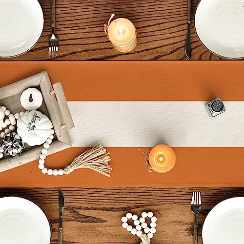 Orange White Stripes Fall Table Runner - 13x72 Inch Kitchen Decor