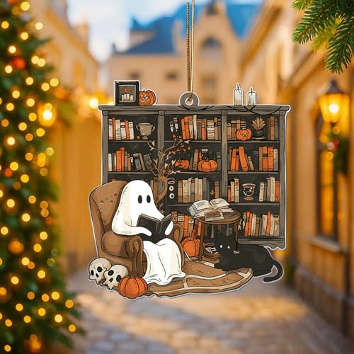 Halloween Ghost Book Decor - Reading Ornament for Book Lovers