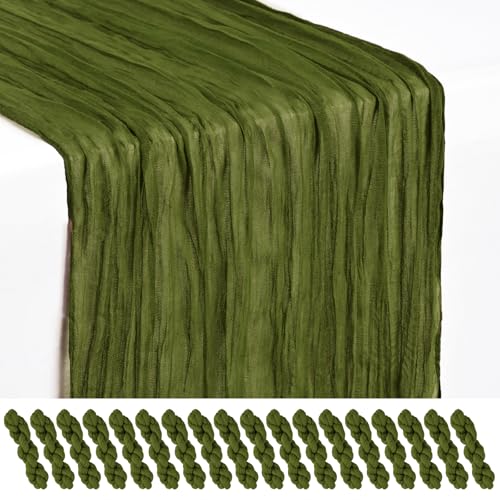 Olive Green Cheesecloth Table Runner 17x108 Inches - Pack of 18, Boho Home Decor