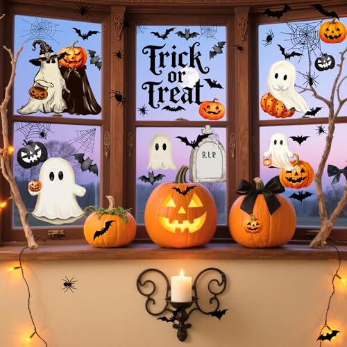 Halloween Ghost Pumpkins Window Clings - Double-Sided Reusable Halloween Decals