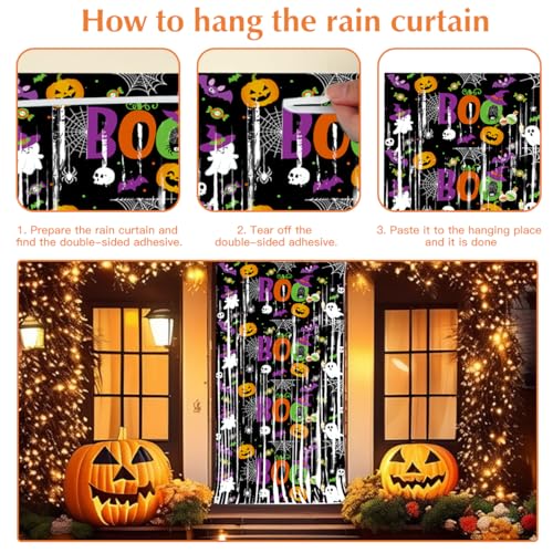 Halloween Foil Fringe Curtains - 2 Pack Black, Orange, Purple Tinsel Party Decorations