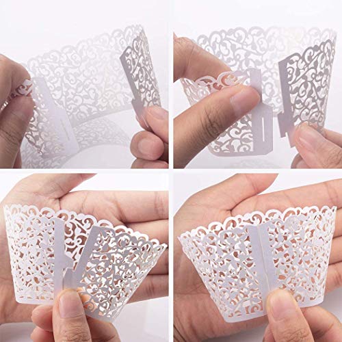 Pink Lace Hollow Out Cupcake Wrappers 50pcs for Wedding & Party Decorations