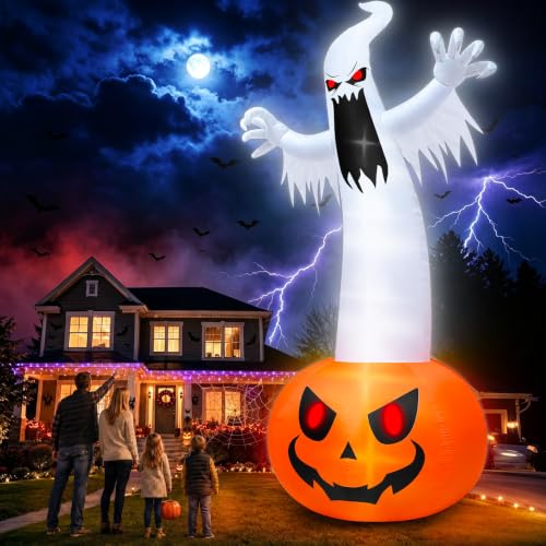 20 Ft Halloween Inflatable Pumpkin Ghost Yard Decorations with LED Lights