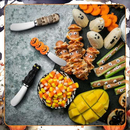 Halloween Cheese Knives Set - Pumpkin Cat Ghost Hand-Painted Resin Handles